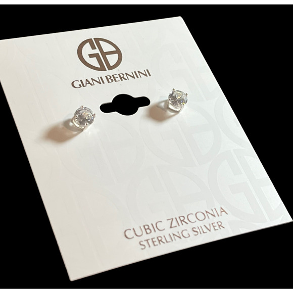 NEW Giani Bernini CZ Sterling Silver 925 STUD EARRINGS 1/4” Cubic Zirconia Macys - Picture 1 of 5